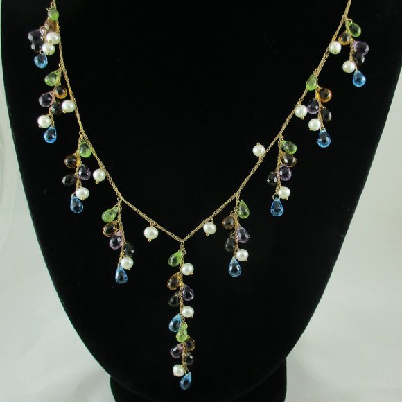 10K Yellow Gold Pearl and Bead Necklace - Picture 1 of 4